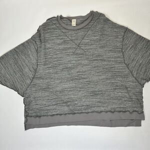We the Free People Thermal Waffle Knit Top Shirt Size Small Gray Oversized